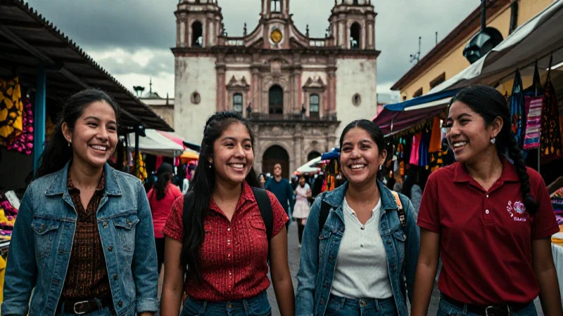 Estudiantes en el mercado de Puebla