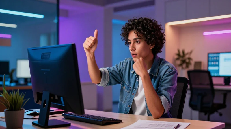 Joven estudiante mexicano progresa en oficina moderna