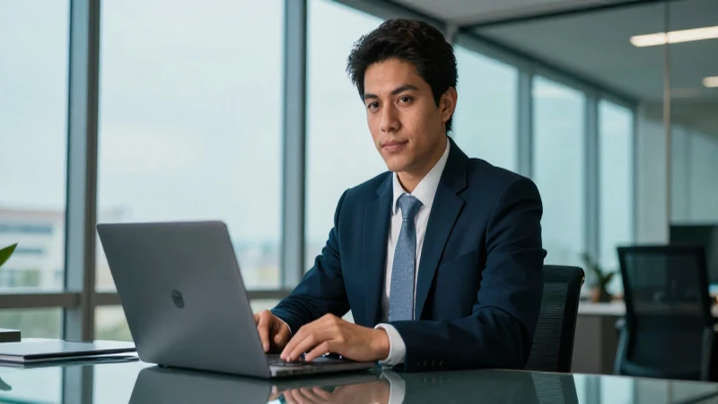Joven profesional mexicano en oficina moderna y dinámica