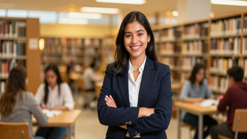 Joven mexicana sonríe con confianza en la universidad