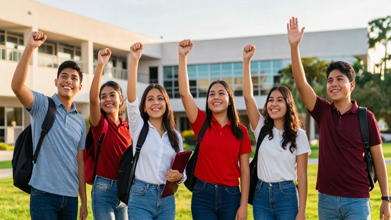 Estudiantes mexicanos celebrando éxito universitario
