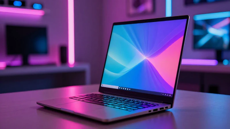 Laptop moderna, hiperrealista y con luz vibrante