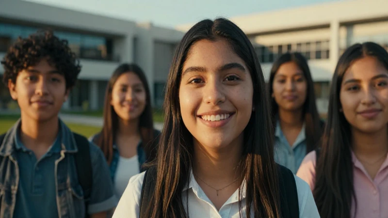 Sonriente estudiante mexicana en campus