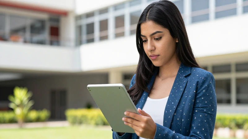 Estudiante mexicano trabajando en campus universitario moderno