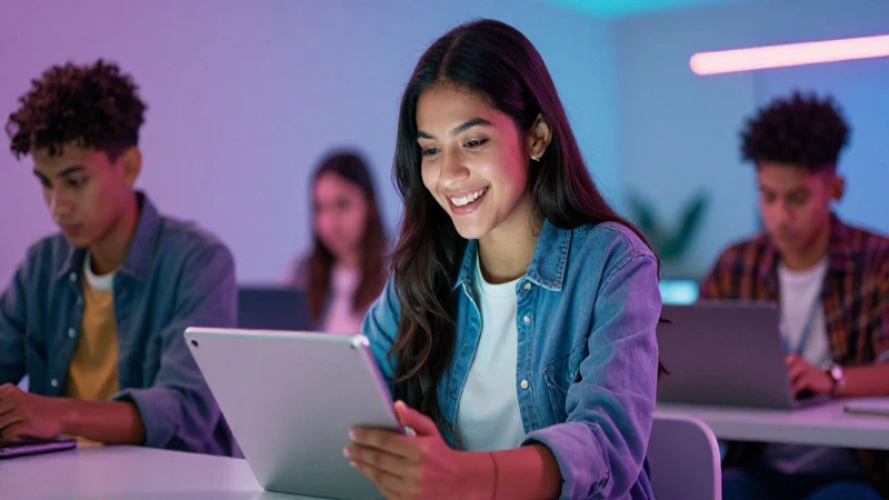 Estudiante mexicano aprende usando tablet brillante