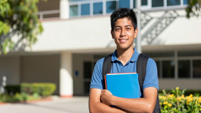 Estudiante mexicano exitoso en campus iluminado
