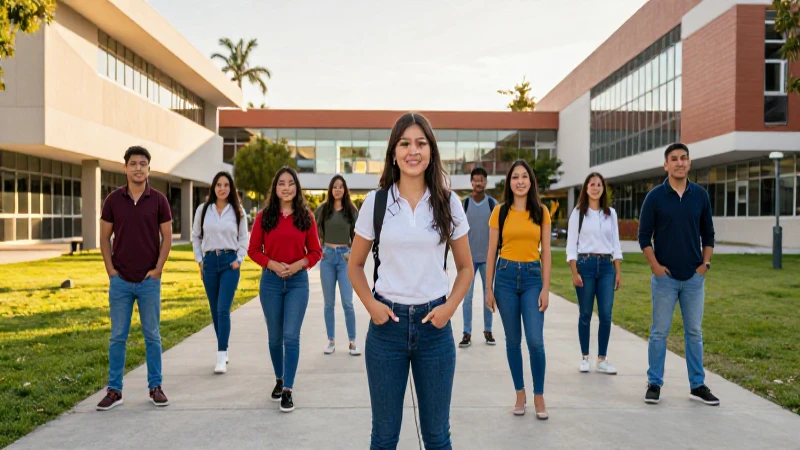 Estudiante mexicano exitoso en campus vibrante
