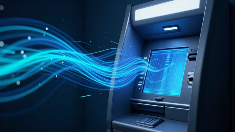 Terminal ATM moderna con datos abstractos vibrantes