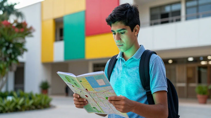 Joven estudiante mexicano en campus moderno