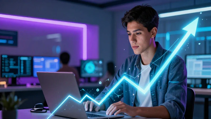 Joven aprende en entorno tecnológico de crecimiento