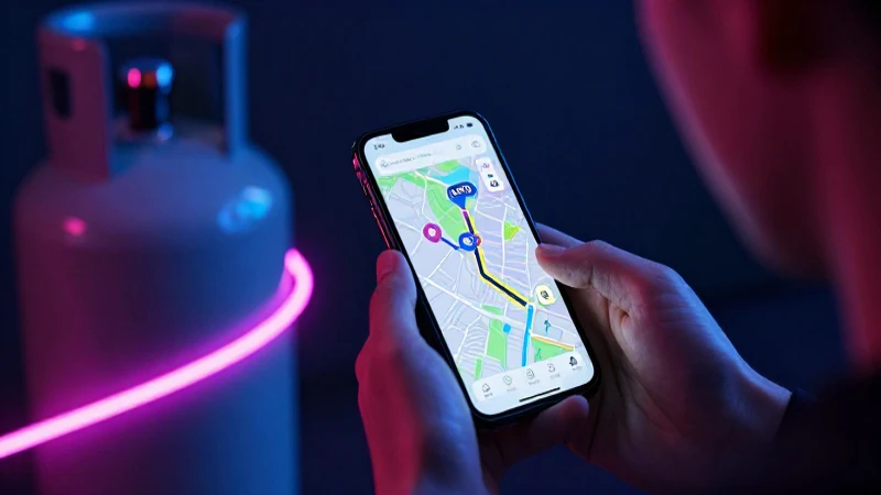 Persona mira mapa en smartphone con gas
