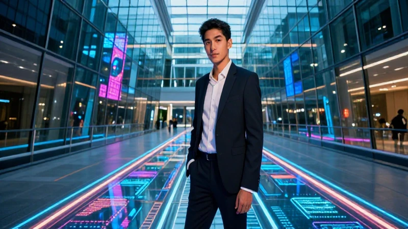 Profesional moderno con camino digital brillante