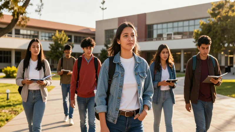 Estudiantes mexicanos aprendiendo en campus moderno