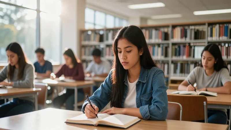 Joven mexicano estudiando en biblioteca moderna