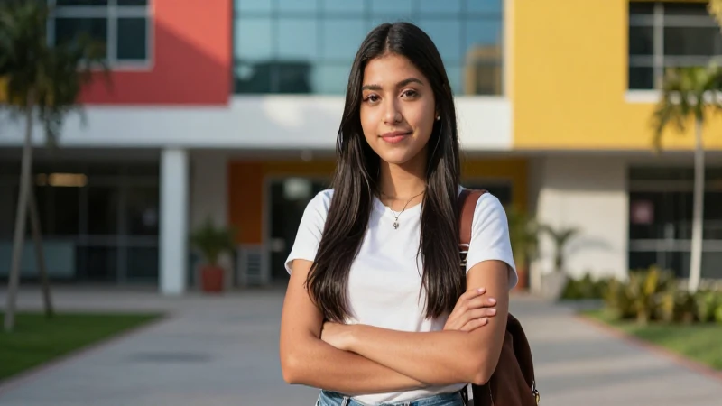 Estudiante mexicano vibrante en campus moderno