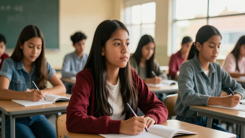 Estudiante mexicano exitoso en aula moderna