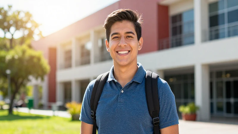 Retrato dinámico de estudiante mexicano en campus