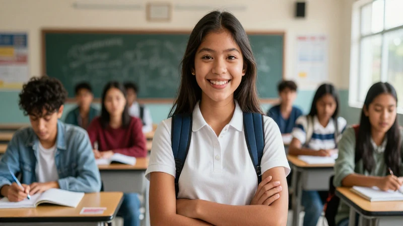 Joven mexicana sonriendo, éxito académico vibrante