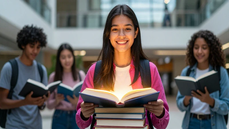 Estudiante mexicana diversa y esperanzada en campus moderno