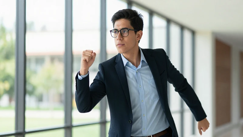 Estudiante mexicano ambicioso en universidad moderna