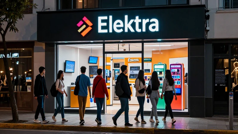 Elektra en calle urbana moderna mexicana
