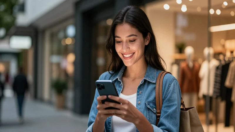Joven mexicana sonriendo con celular