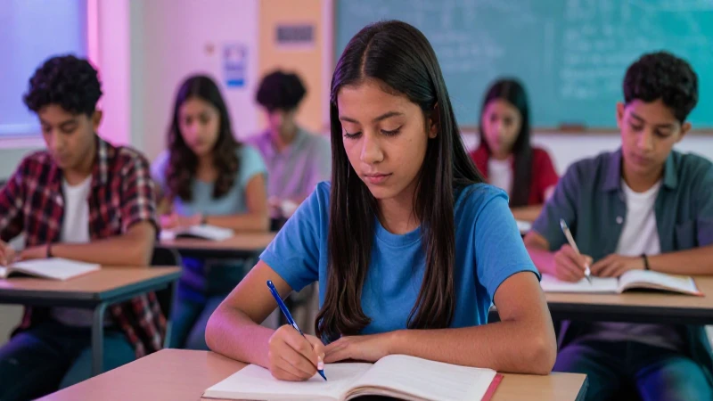 Estudiante mexicano exitoso en aula moderno