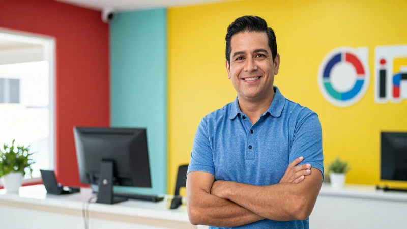 Adulto mexicano usa servicios digitales en una sucursal moderna