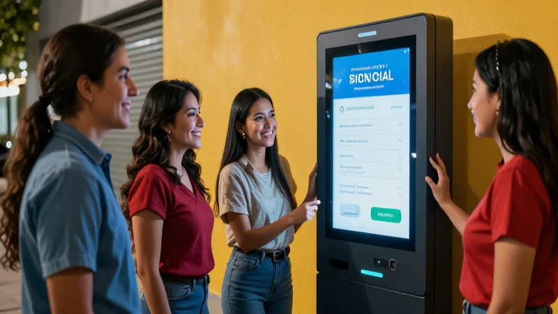 Comunidad mexicana usa kiosco financiero digital moderno