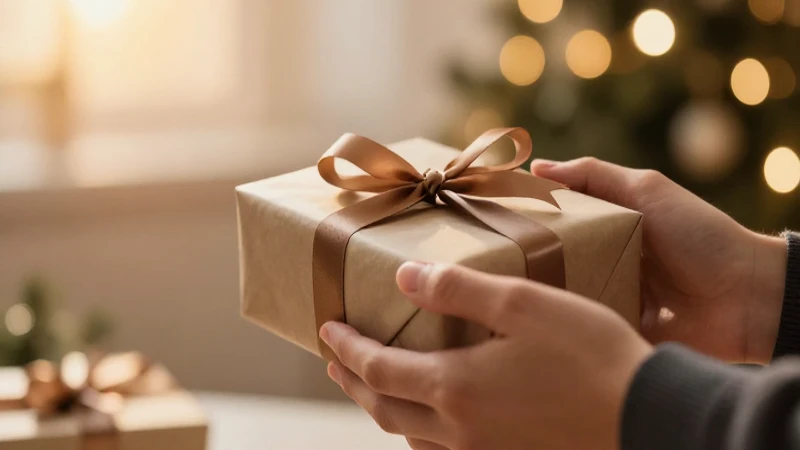 Manos recibiendo un regalo envuelto con luz dorada