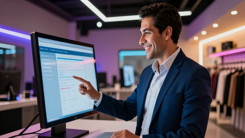 Profesional mexicano impactante usando interfaz digital