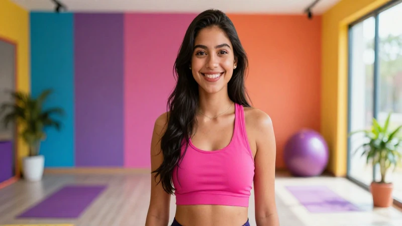 Joven mexicana sonríe en moderno entorno de bienestar