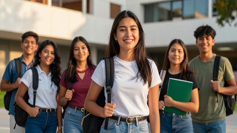 Estudiantes mexicanos sonrientes en campus moderno