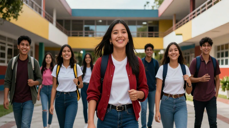 Estudiantes mexicanos felices en campus moderno