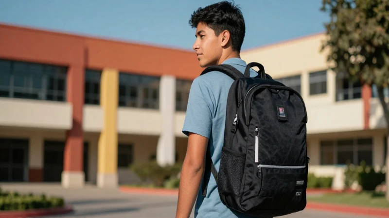 Estudiante mexicano con mochila en campus vibrante