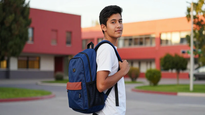 Estudiante mexicano con mochila en campus universitario