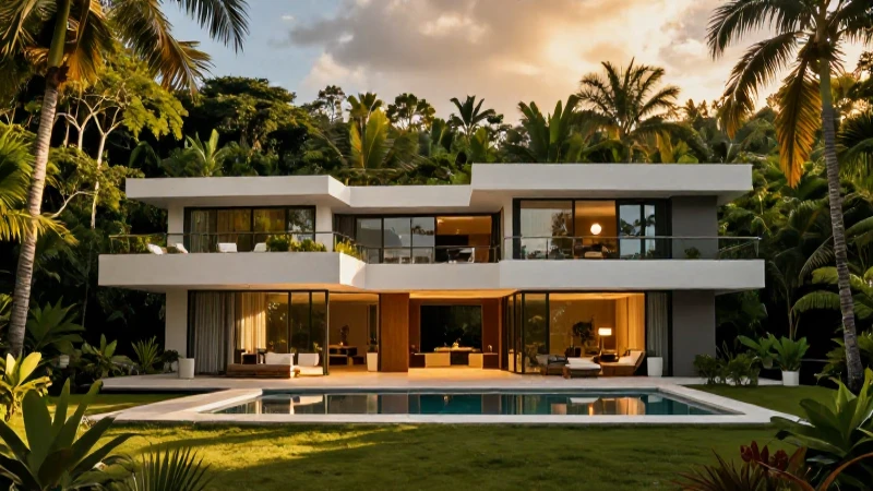 Villa moderna en Margaritas al atardecer
