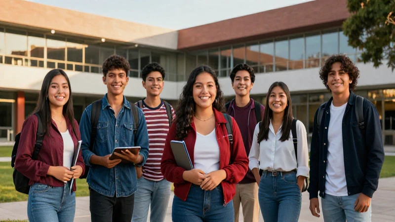 Estudiantes mexicanos sonriendo en campus moderno