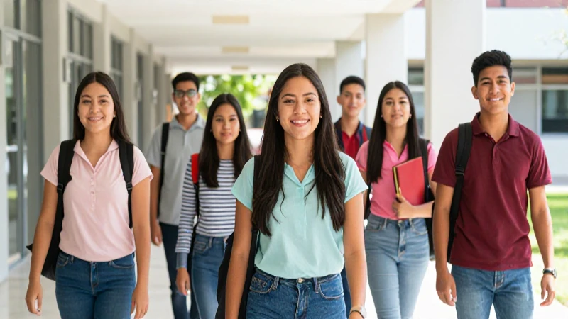 Estudiantes mexicanos felices en un campus moderno