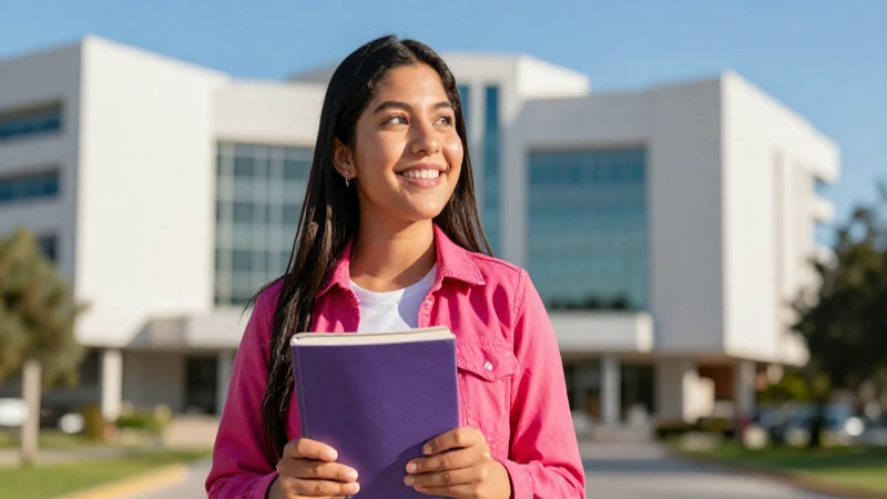 Estudiante mexicana alegre sosteniendo un libro