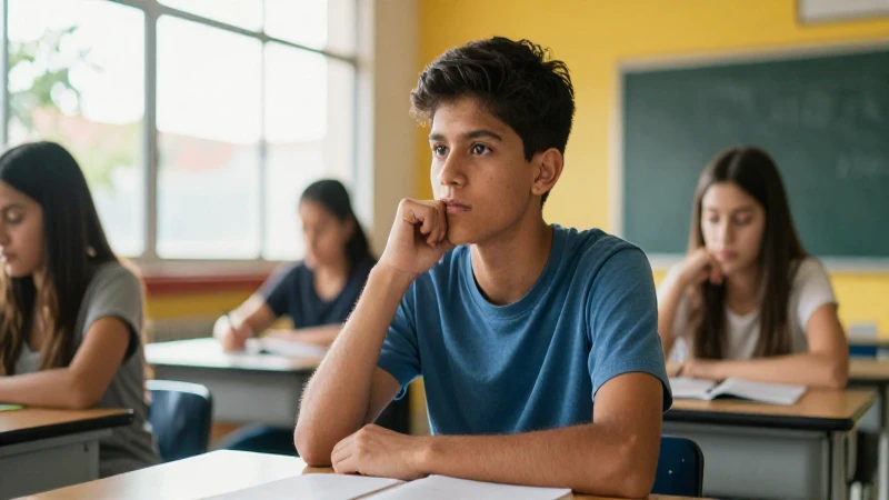 Estudiante mexicano determinado en aula moderna