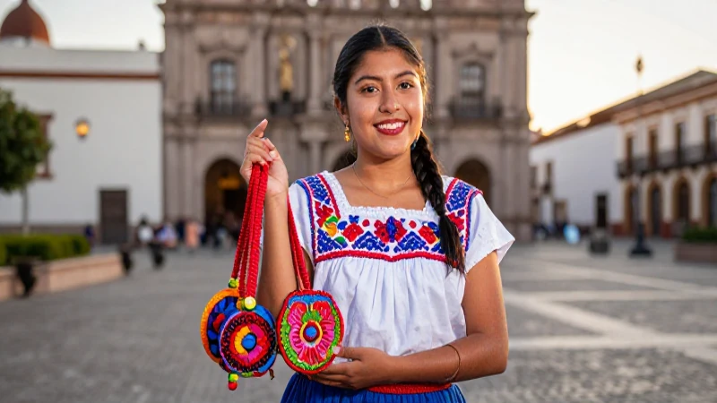 Joven sonriente con artesanías en Ciudad Juárez