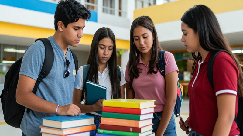 Estudiantes mexicanos colaborando en campus moderno