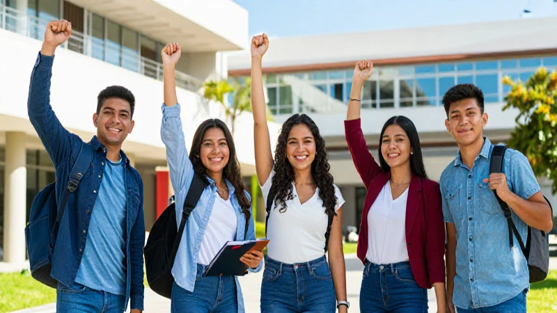 Estudiantes mexicanos celebrando su éxito académico