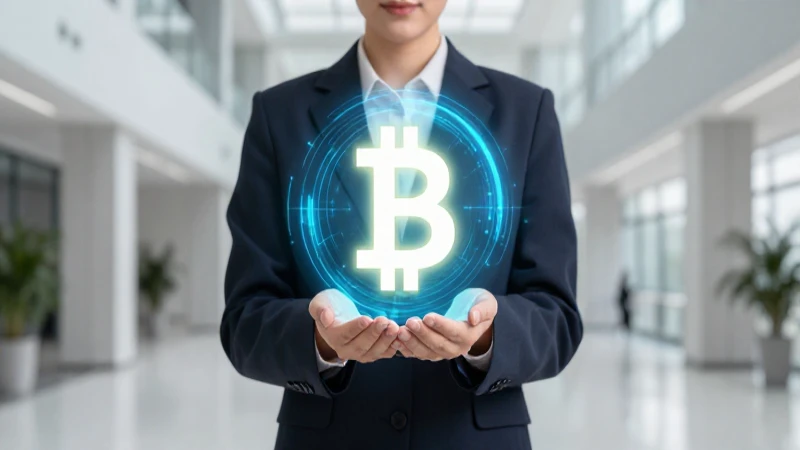 Persona moderna con símbolo de criptomoneda en arquitectura