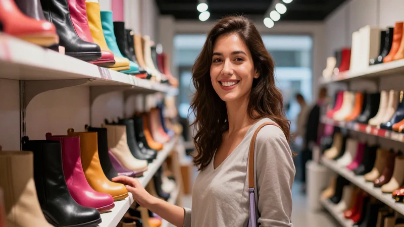 Mujer sonriente en tienda moderna de moda