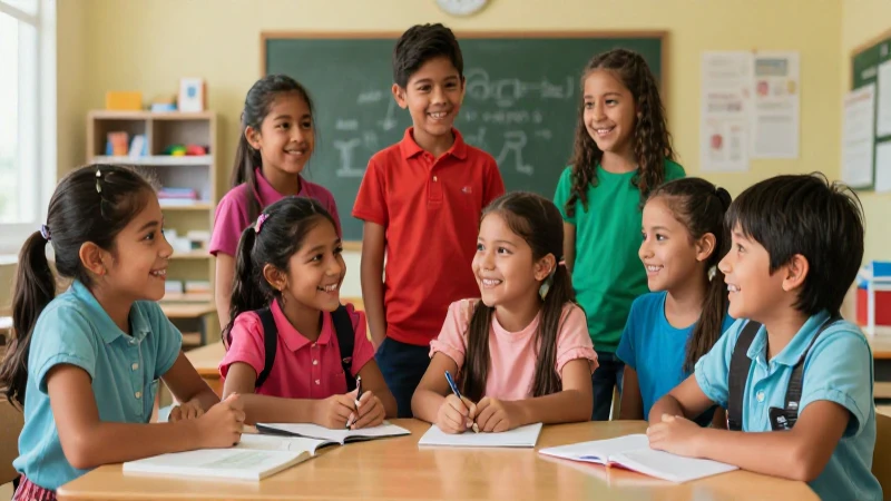Niños mexicanos felices en aula vibrante
