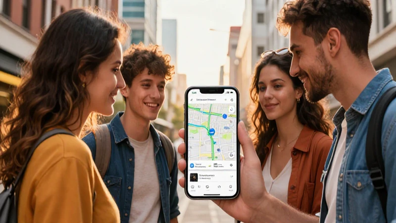 Joven usa mapa en ciudad moderna