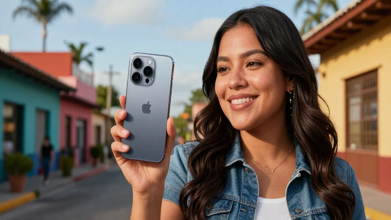 Mujer mexicana sonríe con teléfono
