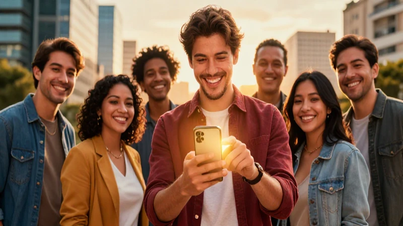 Mujer sonriente en Zapopan con celular brillante